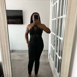 Fashion Nova Black Halter Lace Jumpsuit